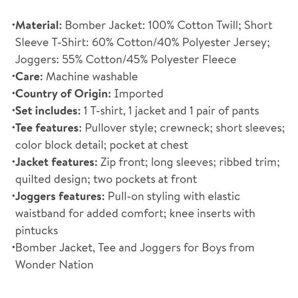 Nwt Boy's Quilted Bomber Jacket, Joggers and t-Shirt, 3pc set outfit - Picture 5 of 5